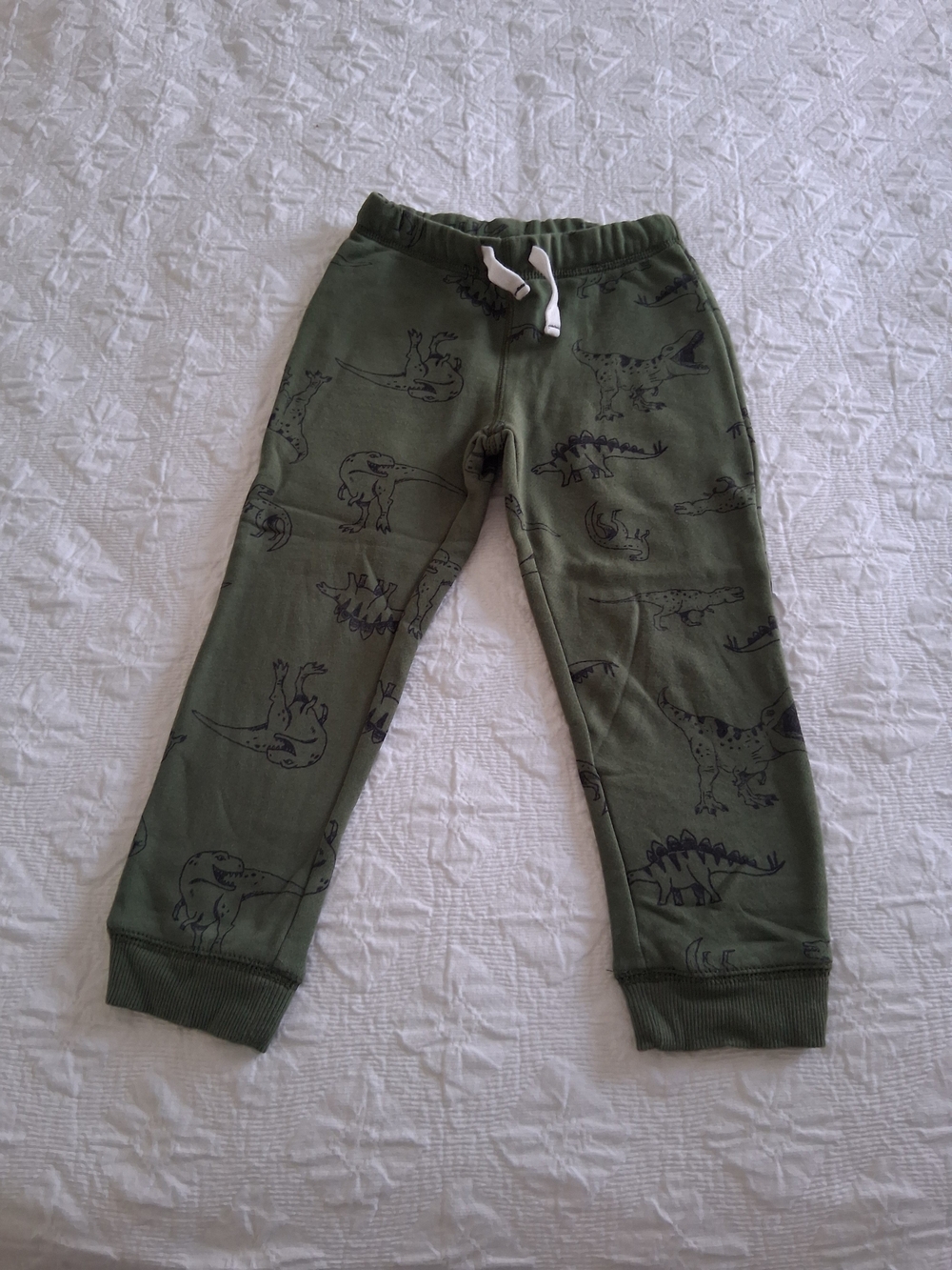 Carters Olive Green Dinosaur Print Jogger Pants Boys Size 4T Drawstring Waist